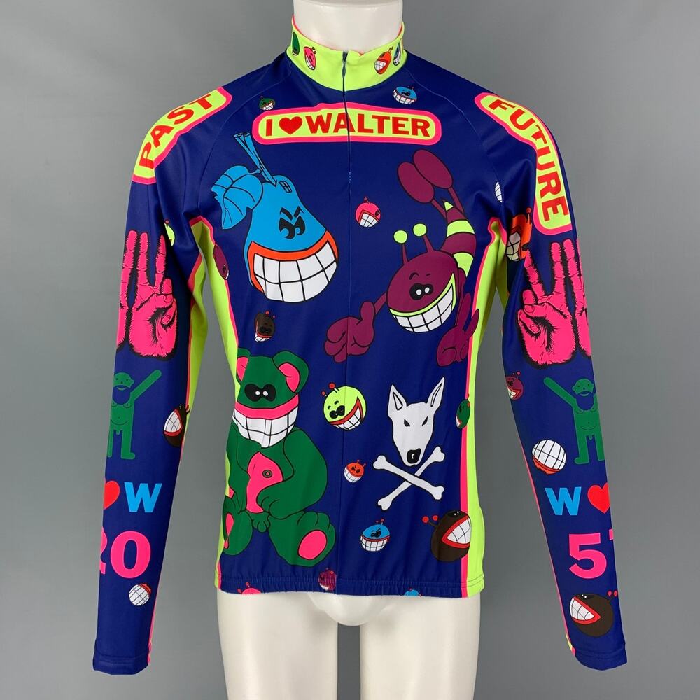 WALTER VAN BEIRENDONCK FW21 Size L Blue Graphic Nylon Jersey Bike Top